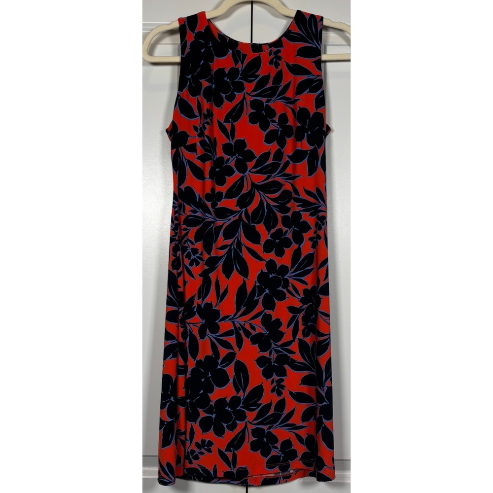 Tommy Hilfiger Womens Sheath Dress Orange Navy Blue Floral Sleeveless Stretch 4